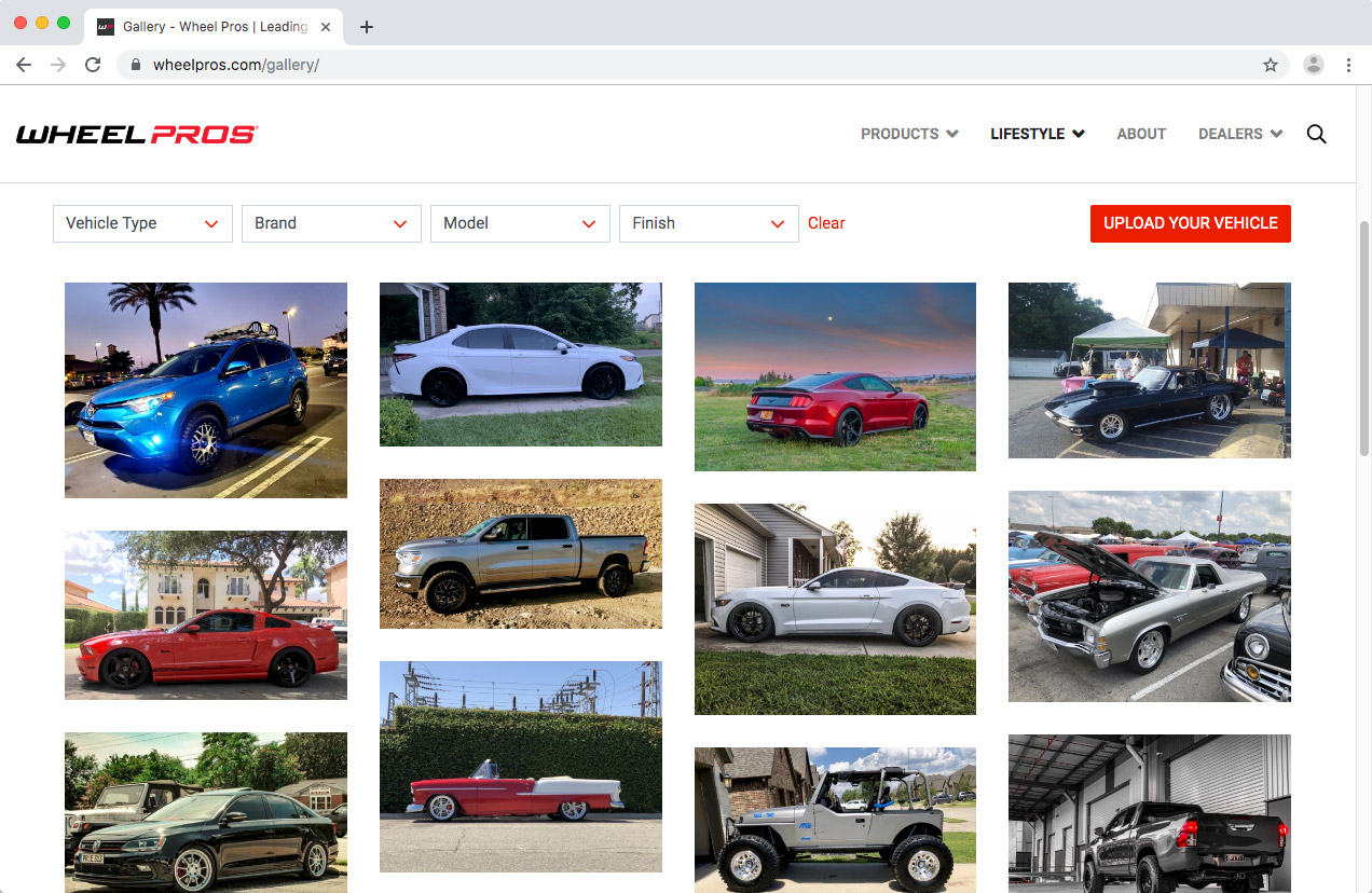WheelPros Web Redesign case study Wheel Pros Gallery page screenshot